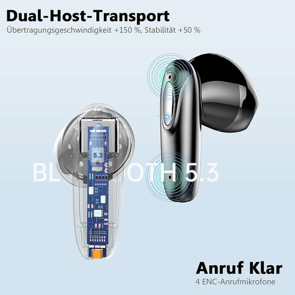 Bild 2 von Mutoy Bluetooth Kopfhörer,Kopfhörer Kabellos Bluetooth 5.3,In Ear Kopfhörer In-Ear-Kopfhörer (Voice Assistant, ANC Noise Cancelling Ohrhörer, 36 Stunden Spielzeit, IPX5 Wasserdicht,LED Anze