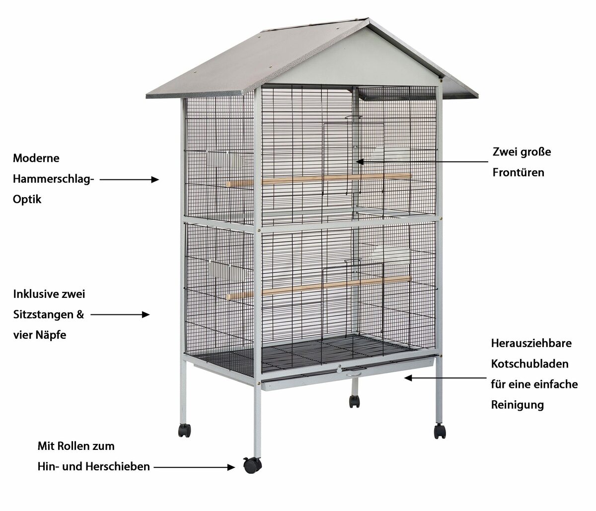 Bild 2 von Dehner Voliere Vogelgehege Hammer Blow, 90 x 176 x 60 cm, mobiles Vogelgehege für Wellensittiche & Ziervögel