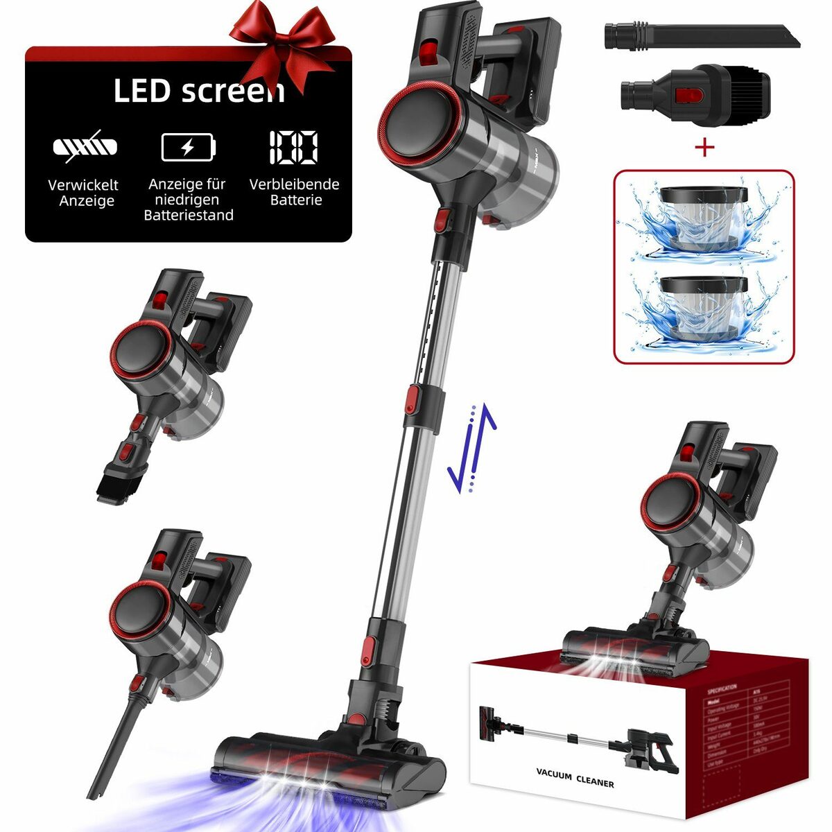 Bild 1 von Daynee Akku-Hand-und Stielstaubsauger Akku Staubsauger,Handstaubsauger Akku,Kabellos,Akkusauger, beutellos, Beutellos,Auto Staubsauger, Handsauger,27000Pa bis zu 50 Min Laufzeit