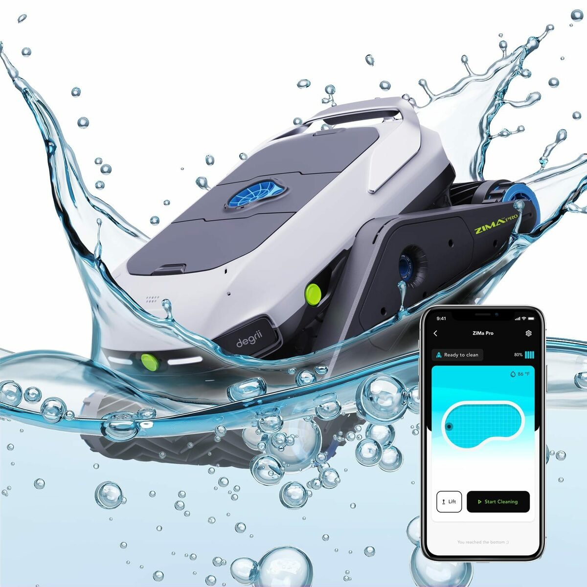 Bild 1 von Degrii Poolroboter Zima Pro, (250W leistungsstarker Motor, Drahtlose Steuerung, Ultraschallradar, Drei Reinigungsmodi für kraftvolle Reinigung, Reinigung der Wände, 180 Minuten Laufzeit / 5000