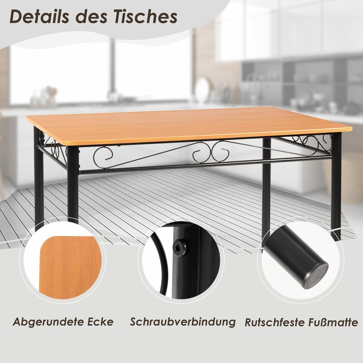 Bild 3 von COSTWAY Essgruppe, Esstisch mit 4 gepolsterten Stühlen, Metall, platzsparend