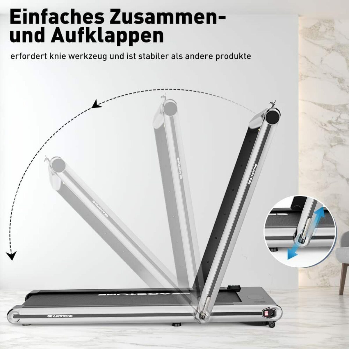 Bild 2 von CITYSPORTS Laufband GEARSTONE, 2-in-1 Faltbares Laufband mit Bluetooth APP 1-15km/h Treadmill