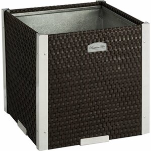 Wilk Polyrattan-Pflanzgefäß 38 cm x 38 cm Braun mit Alu-Beschlägen