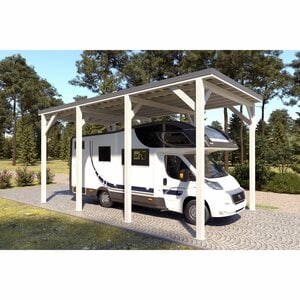 Holzbrüder Camping-Carport Ralf Reinweiß 400 cm x 700 cm Blechdach Dunkelgrau