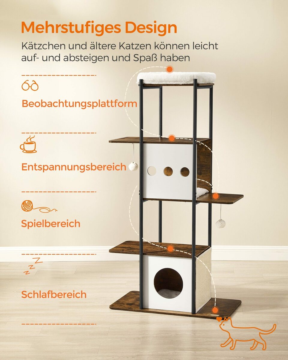Bild 2 von FEANDREA Kratzbaum, große Plattform Katzenturm mit Kratzmatte modern