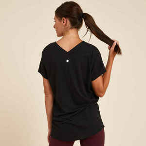 T-Shirt sanftes Yoga Ecodesign Damen schwarz