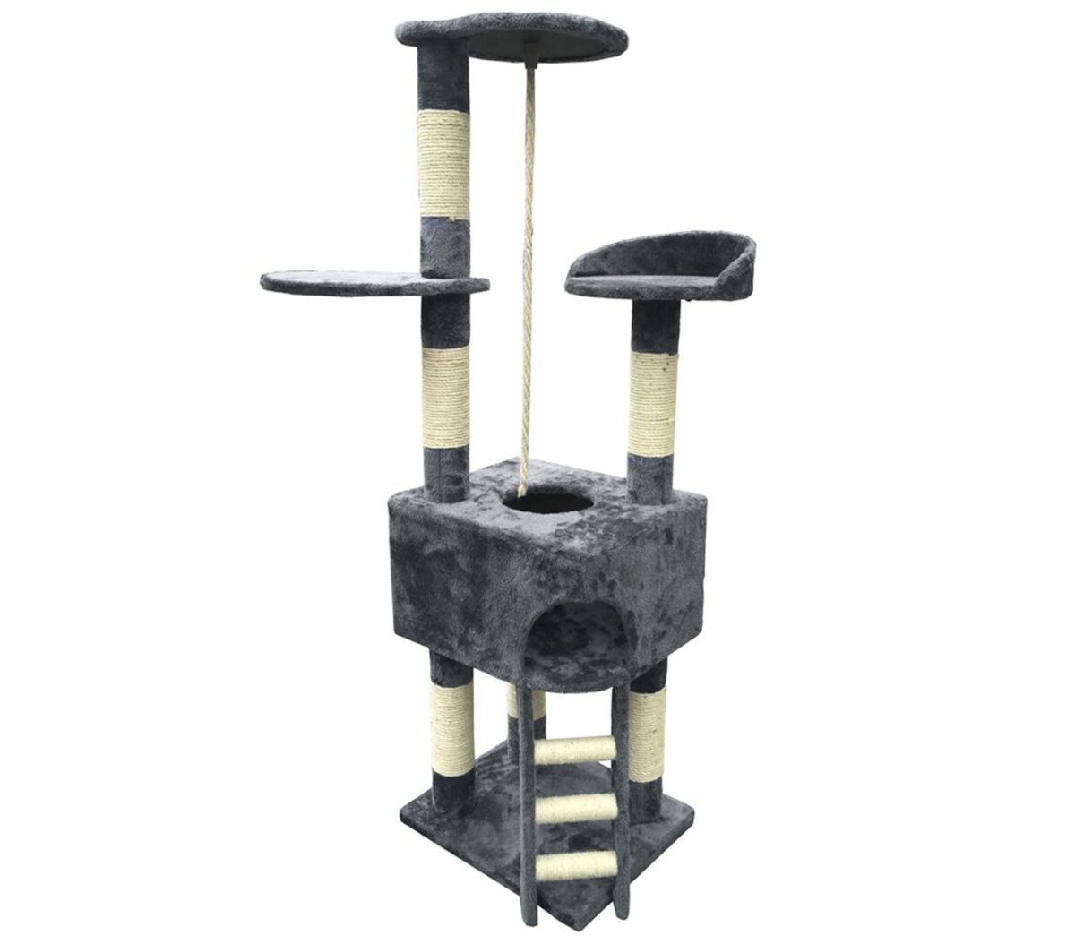 Bild 1 von Dehner Kratzbaum Kratzbaum Kira, 158 x 50 x 40 cm, Sisal/Plüsch, kuscheliger Kletterplatz inkl. Rückzugshöhle, Spielkordel und Leiter