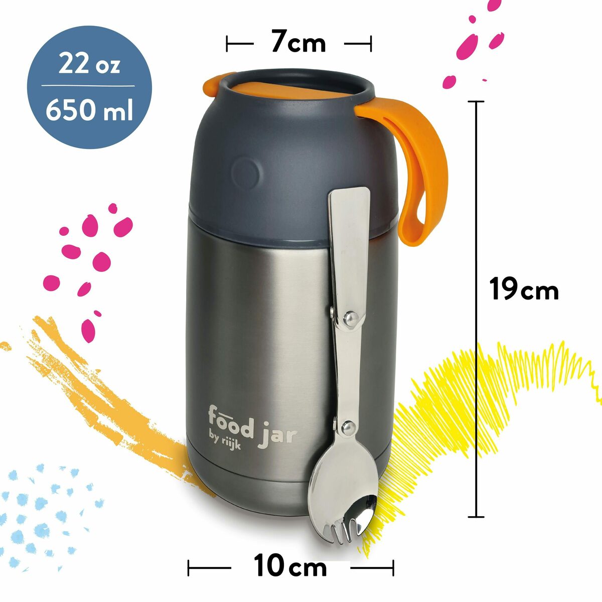 Bild 2 von riijk Thermobehälter Edelstahl Warmhaltebehälter, Essensbehälter, Speisegefäß Babynahrung, Edelstahl, Kunststoff, (Kein Auslaufen), Thermobehälter mit Göffel