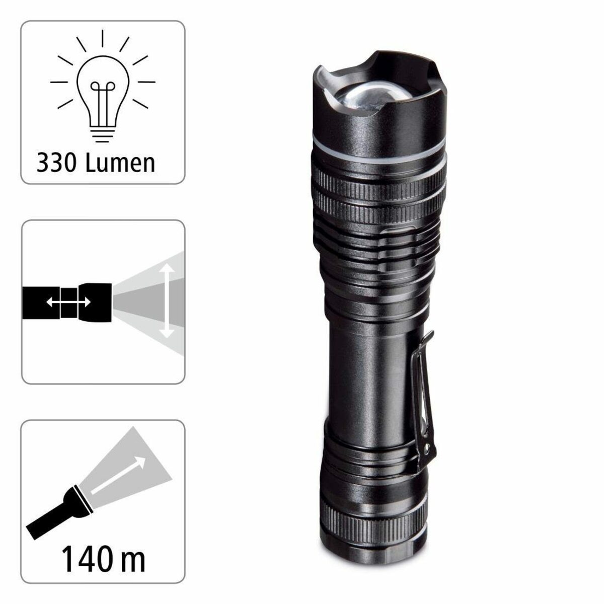 Bild 3 von Hama LED Taschenlampe LED Taschenlampe Outdoor mit Clip, 330 Lumen, 3 Lichtmodi, - LED-Farbe: Rot, Weiß - Leuchtweite: 100 m - 3 AAA Batterien