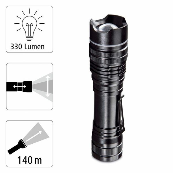 Bild 3 von Hama LED Taschenlampe LED Taschenlampe Outdoor mit Clip, 330 Lumen, 3 Lichtmodi, - LED-Farbe: Rot, Weiß - Leuchtweite: 100 m - 3 AAA Batterien