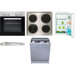 Flex-Well Küchengeräte-Set 3 Herd Kühlschrank Geschirrspüler + Dunstabzugshaube