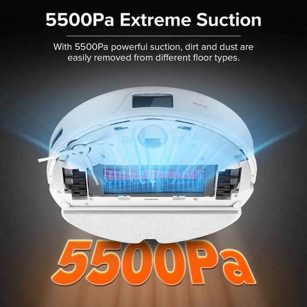 Bild 4 von Roborock Saugroboter Q8 MAX+, 59,00 W, Saugroboterr mit selbstentleerender Absaugstation (7 Wochen) , DuoRoller-Bürste, 5500 Pa Saugkraft, No-Go-Zonen, Reinigung entlang der Bodenlinien, Sprach