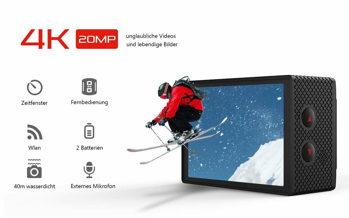 Bild 2 von COOAU Action Cam HD 4K 20MP WiFi mit externem Mikrofon Unterwasserkamera 40M Action Cam (4K Ultra HD, 2,4G WLAN (Wi-Fi), 2,0-Zoll-Bildschirm,mit Fernbedienung EIS Stabilisierung Kamera, Einstell