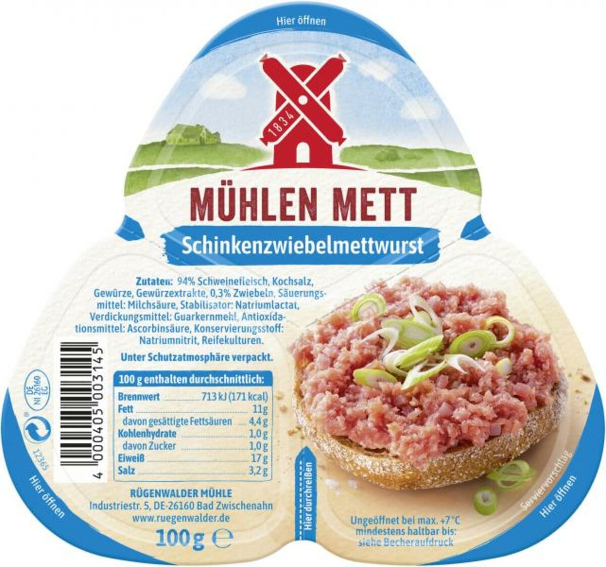 Bild 1 von Rügenwalder Mühle Mühlen Mett Schinkenzwiebelmettwurst