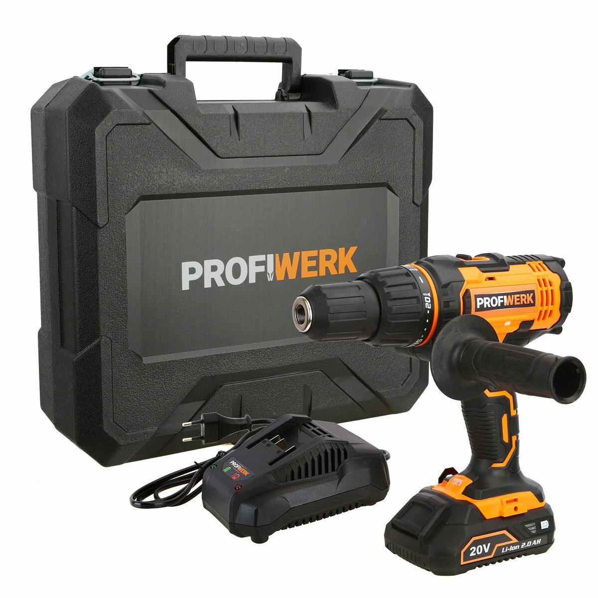 Bild 1 von Profiwerk Akku-Schlagschrauber PWSBS-01-Kit 20V, 50 Nm, (2,0Ah Akku, Netzteil, Transportkoffer, Bit-& Bohrerset)