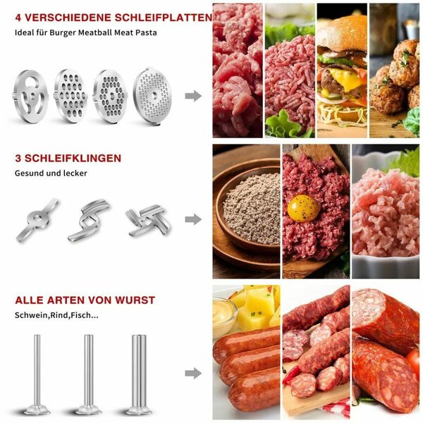 Bild 4 von AMZCHEF Fleischwolfaufsatz DT-5-A, Zubehör für KitchenAid, Geeignet für alle KitchenAid-Modelle, Rostfreier Stahl