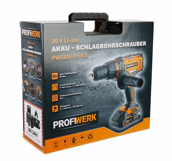 Bild 2 von Profiwerk Akku-Schlagschrauber PWSBS-01-Kit 20V, 50 Nm, (2,0Ah Akku, Netzteil, Transportkoffer, Bit-& Bohrerset)
