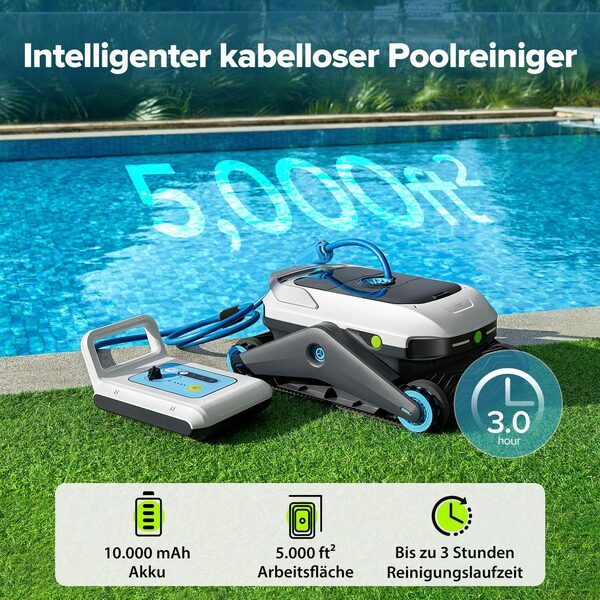 Bild 2 von Degrii Poolroboter Zima Pro, (250W leistungsstarker Motor, Drahtlose Steuerung, Ultraschallradar, Drei Reinigungsmodi für kraftvolle Reinigung, Reinigung der Wände, 180 Minuten Laufzeit / 5000