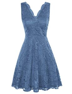 GRACE KARIN Damen Elegant Kleid V-Ausschnitt Spitze Cocktailkleid Ärmellos Swing A-Linie Partykleid Knielang Hochzeitsgastkleid Midikleid