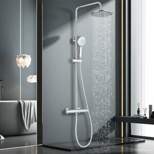 Duschset schwarz, Duschsystem ohne Armatur 2 in 1 mit großer Regendusche