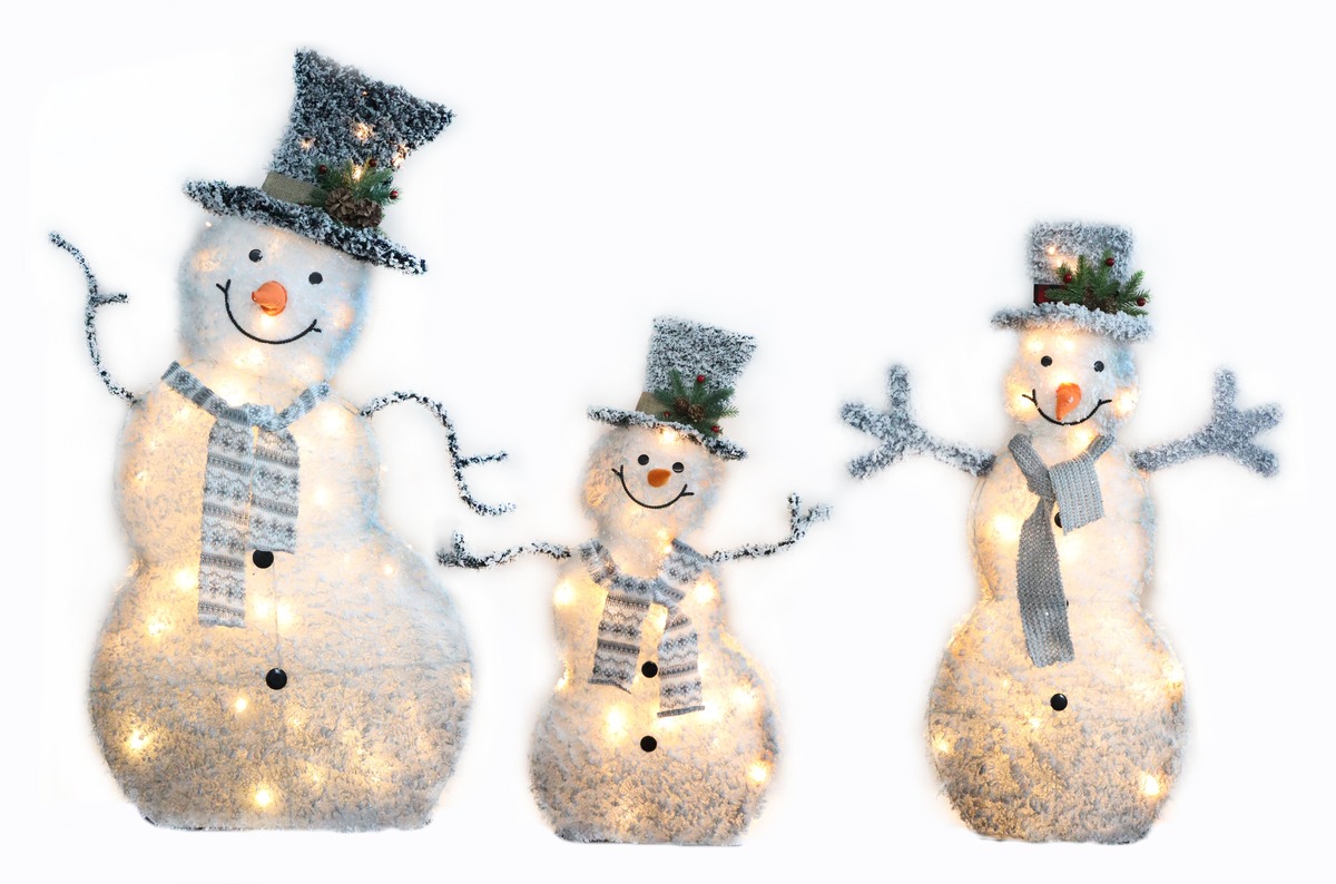 Bild 1 von Tarrington House LED Schneemann-Familie, 3-teilig, beleuchtet, Metall / PVC / Kupfer, Höhe 115 cm, 150 LED Glühbirnen, warmweiß