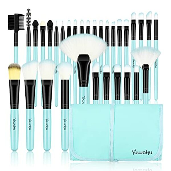 Bild 1 von 32Pcs Makeup Pinsel set, Kosmetikpinsel Lippen Foundation Eyeshadow Gesicht pinsel Augen pinsel Lidschatten Brush with Blau Nylon tasche