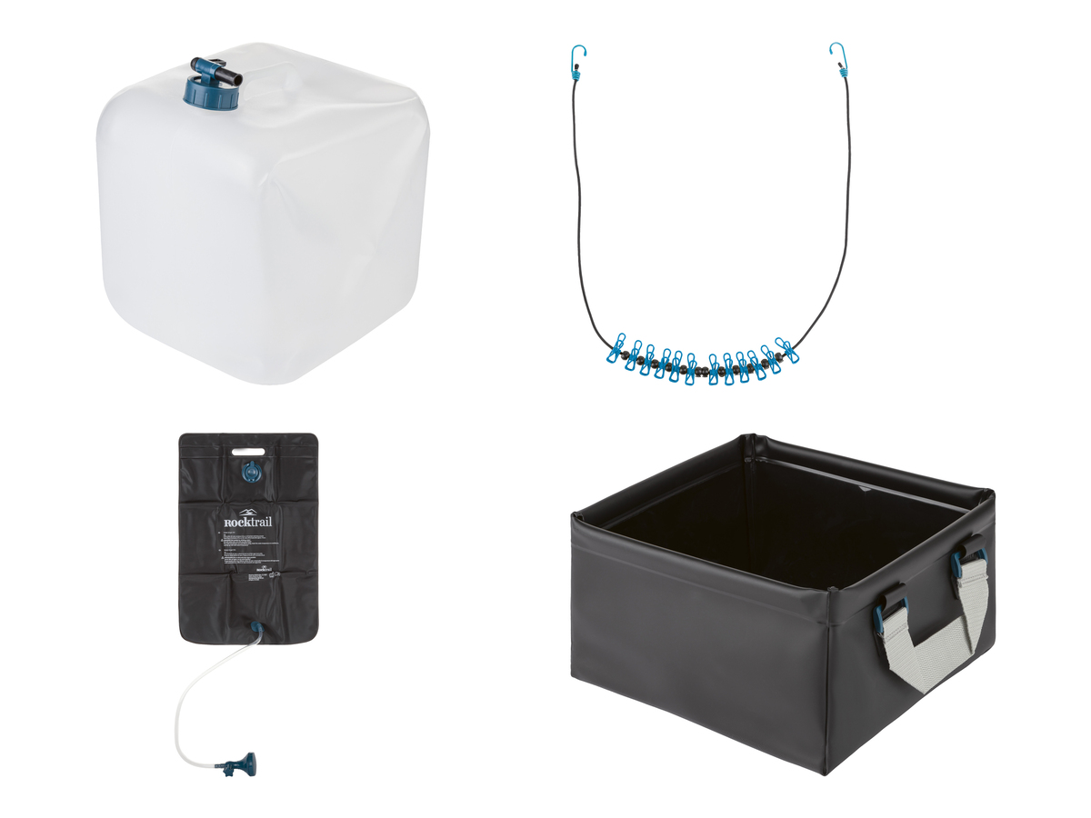 Bild 1 von Rocktrail Campingdusche 25L, Kanister 20L, Campingspüle faltbar, Wäscheleine