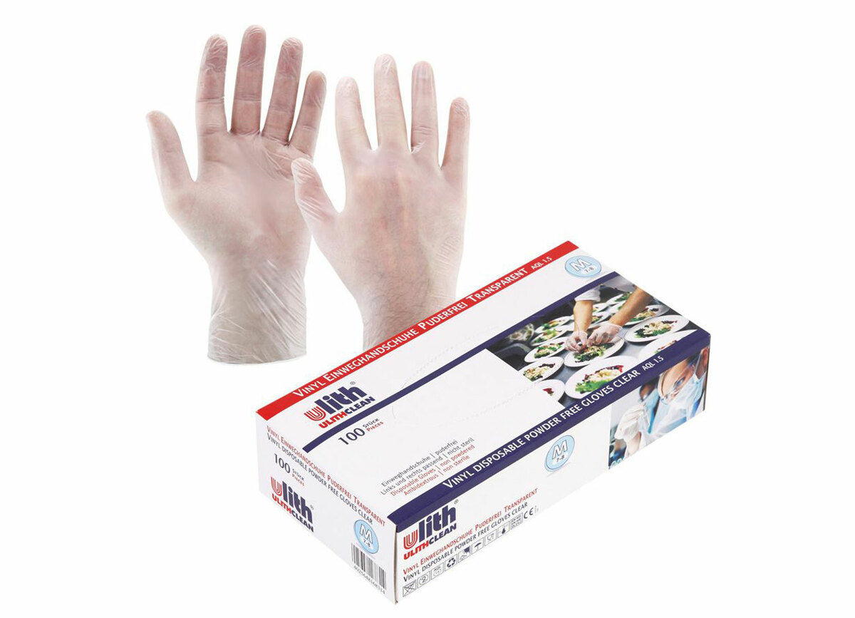 Bild 1 von ulith Vinyl-Einweghandschuhe puderfrei 100 Stück Gr. M