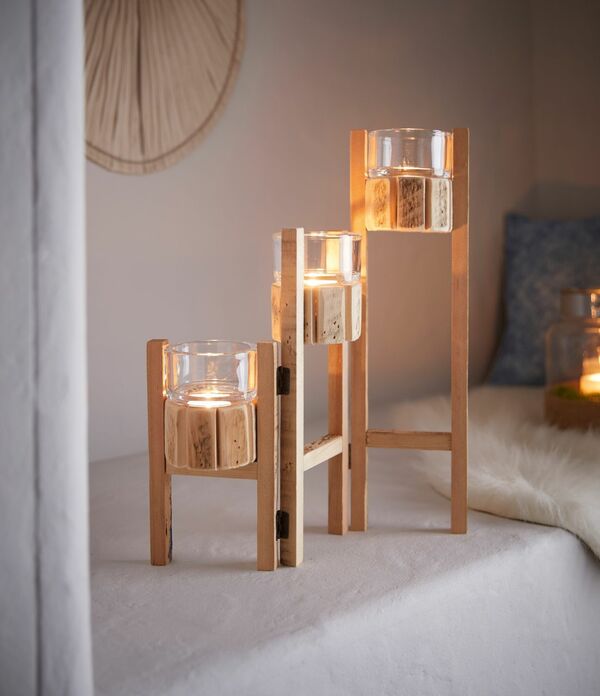 Bild 1 von HomeLiving Teelichthalter "Paravent" Kerzenständer faltbar, natur