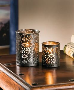 HomeLiving Metall-Windlicht "Paisley", 2er Set Kerze Schein Leuchte Lampe brennen