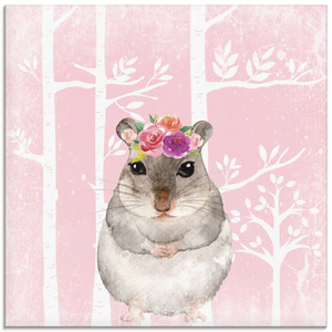 Artland Glasbild "Hamster mit Blumen im pink Wald", Tiere, (1 St.), in verschiedenen Größen