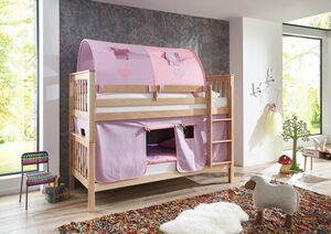 Relita Etagenbett Kick Buche massiv natur lackiert mit Textilset best. aus Vorhang und 2-er Tunnel ,