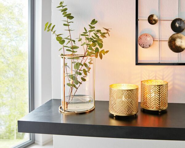 Bild 1 von HomeLiving Kerzenhalter "Goldrand" Feuer Leuchten hell Tisch Deko , modernes Design, Metall