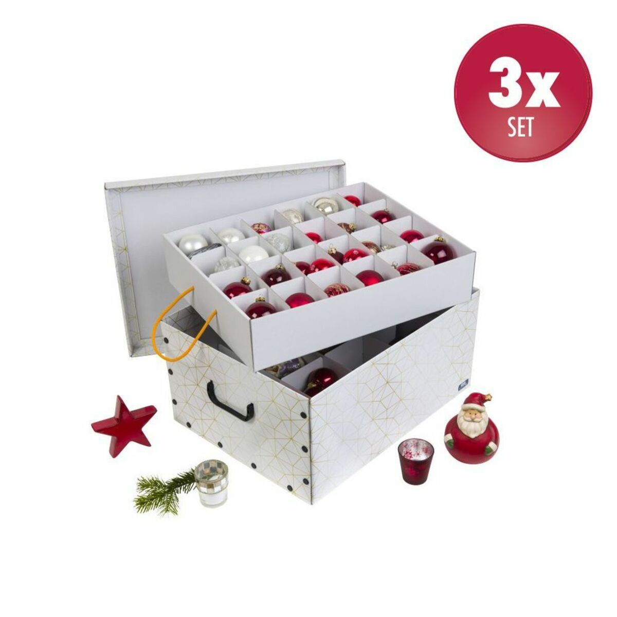 Bild 1 von Set: 3 x Karton für Christbaumkugeln_Dekor: Retro Weiß / Gold