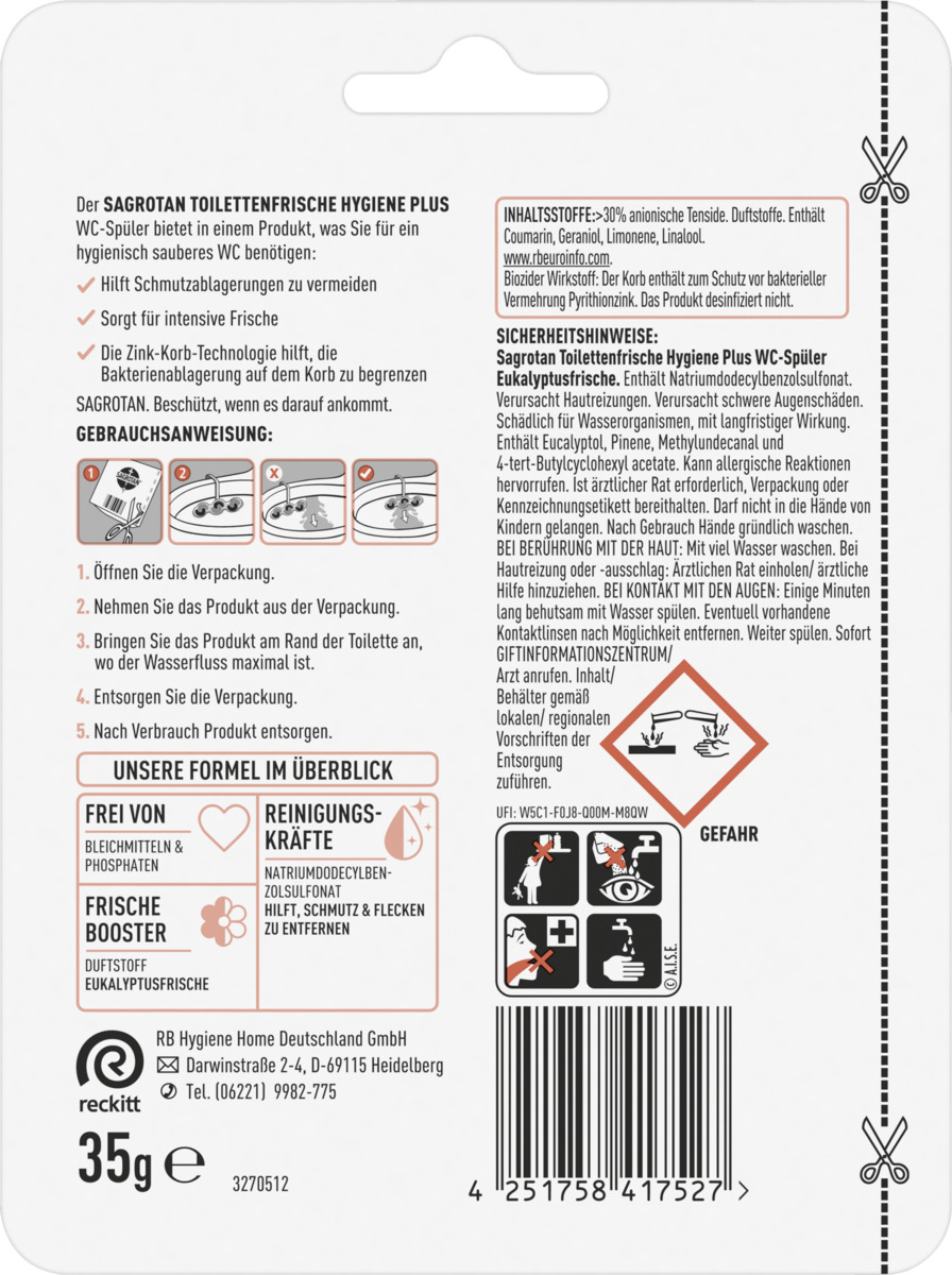 Bild 2 von Sagrotan Toilettenfrische Hygiene Plus Eukalyptusfrische WC-Spüler