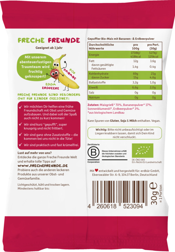 Bild 2 von erdbär Bio Knusper-Herzchen Banane & Erdbeere