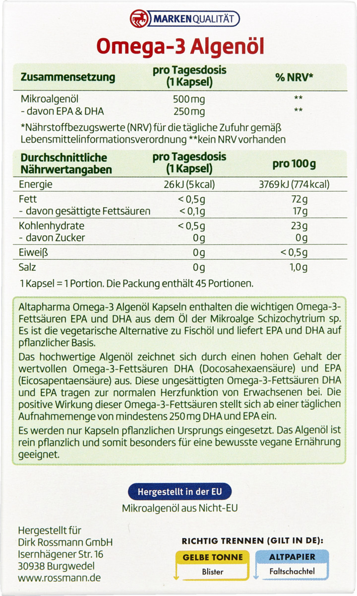 Bild 2 von altapharma Omega-3 Algenöl