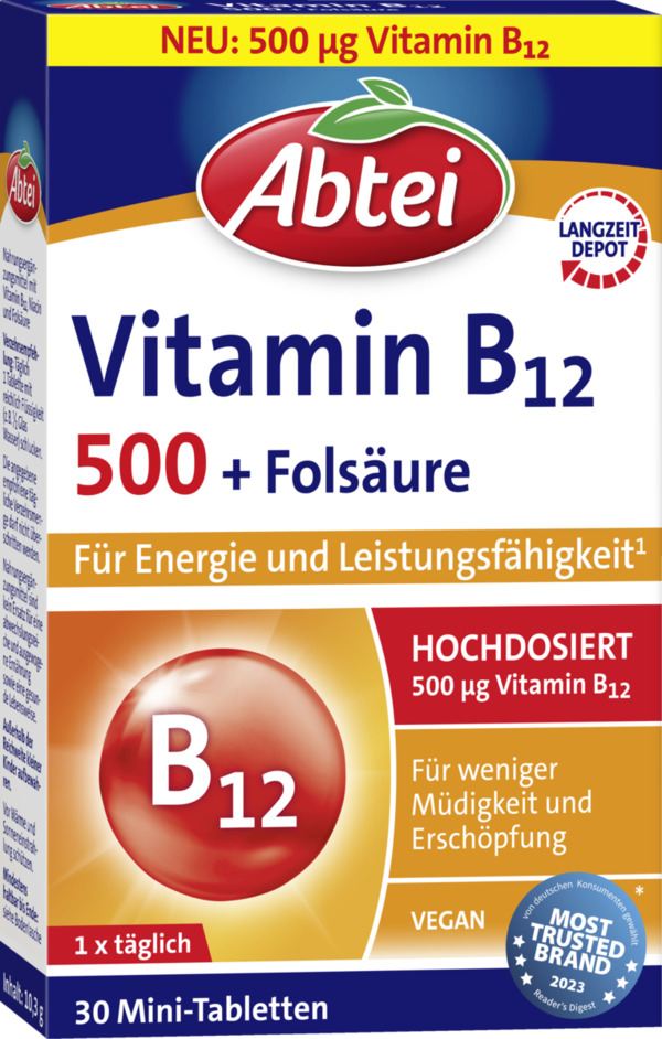 Bild 1 von Abtei Vitamin B12 500 + Folsäure Mini-Tabletten