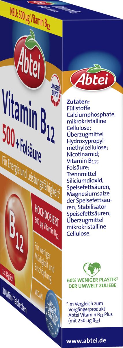 Bild 2 von Abtei Vitamin B12 500 + Folsäure Mini-Tabletten