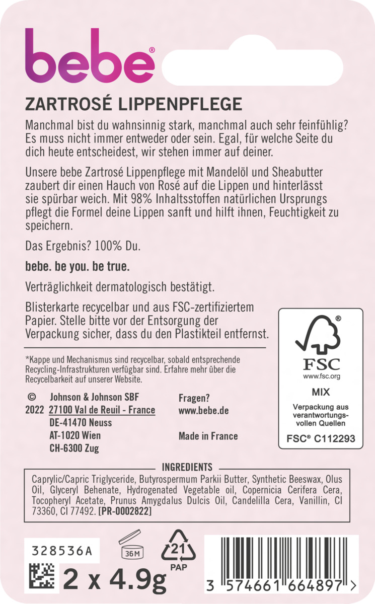 Bild 2 von bebe Lippenpflege Zartrosé, Vorteilspack