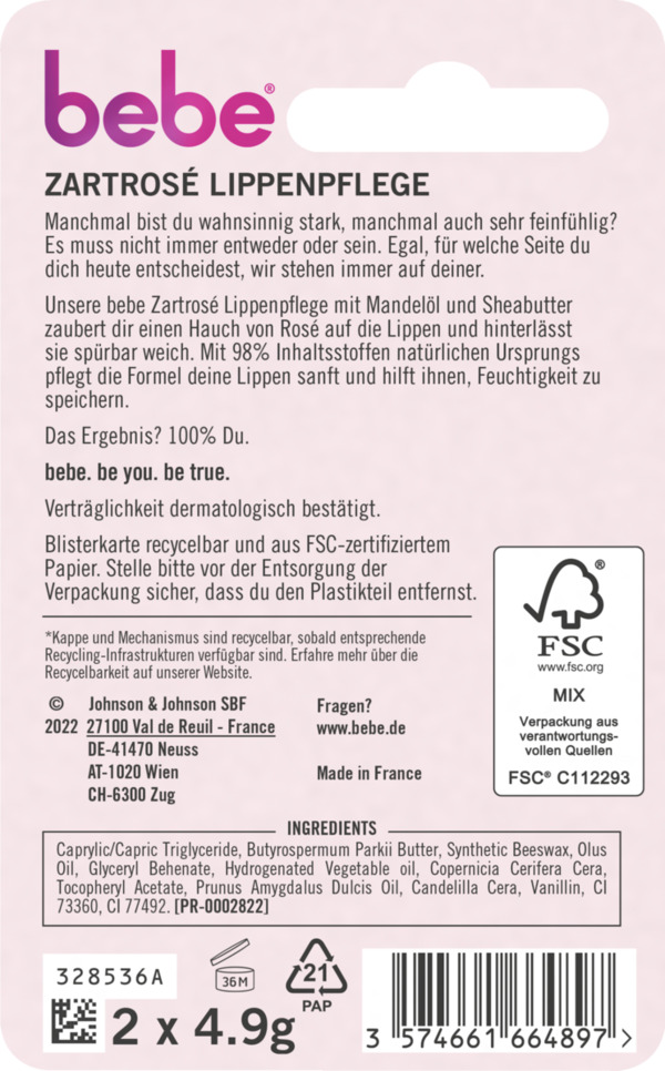 Bild 2 von bebe Lippenpflege Zartrosé, Vorteilspack
