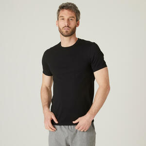 T-Shirt Slim Fitness Baumwolle dehnbar Herren schwarz
