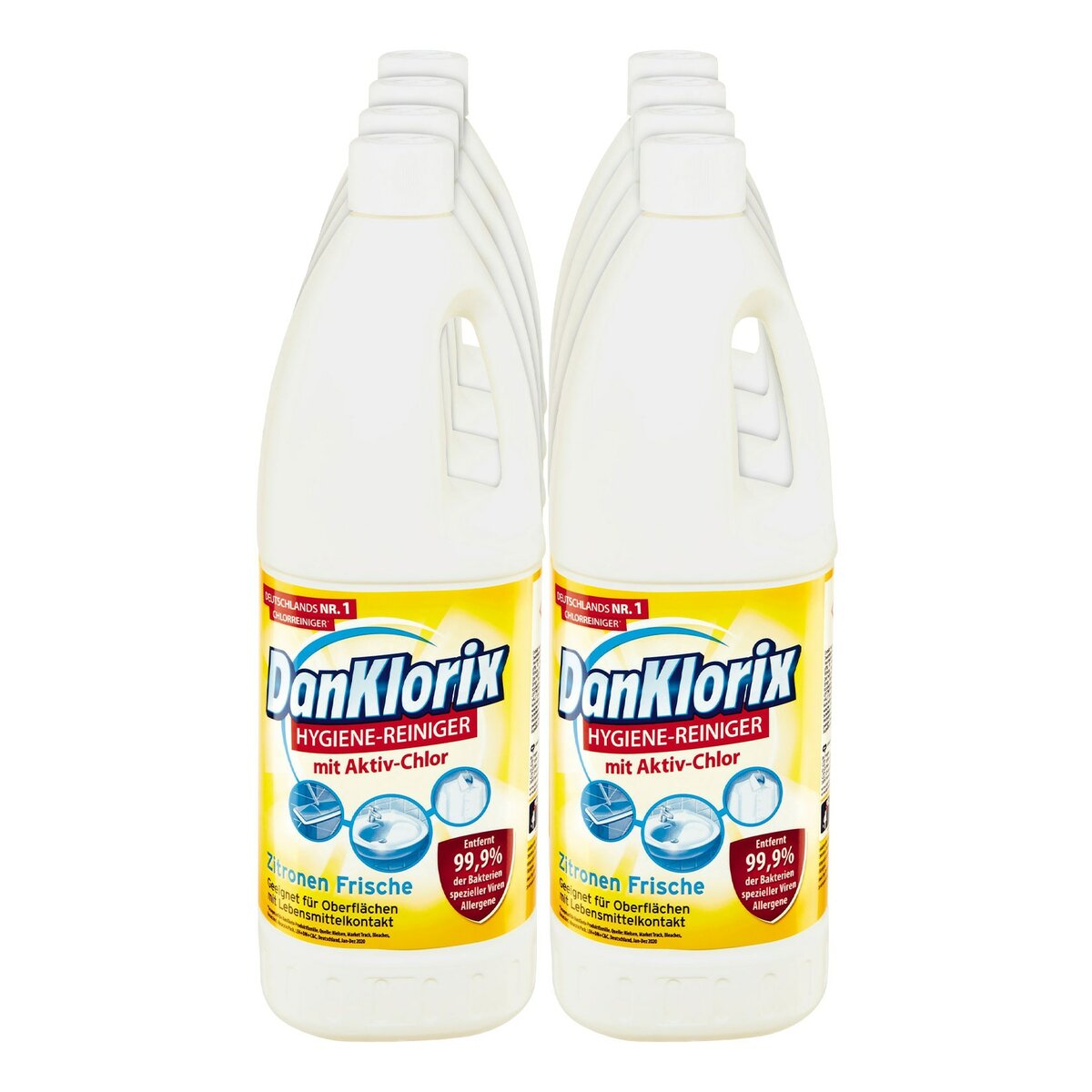 Bild 1 von DanKlorix Hygiene Reiniger mit Aktiv-Chlor Zitronen Frische 1,5 Liter, 8er Pack