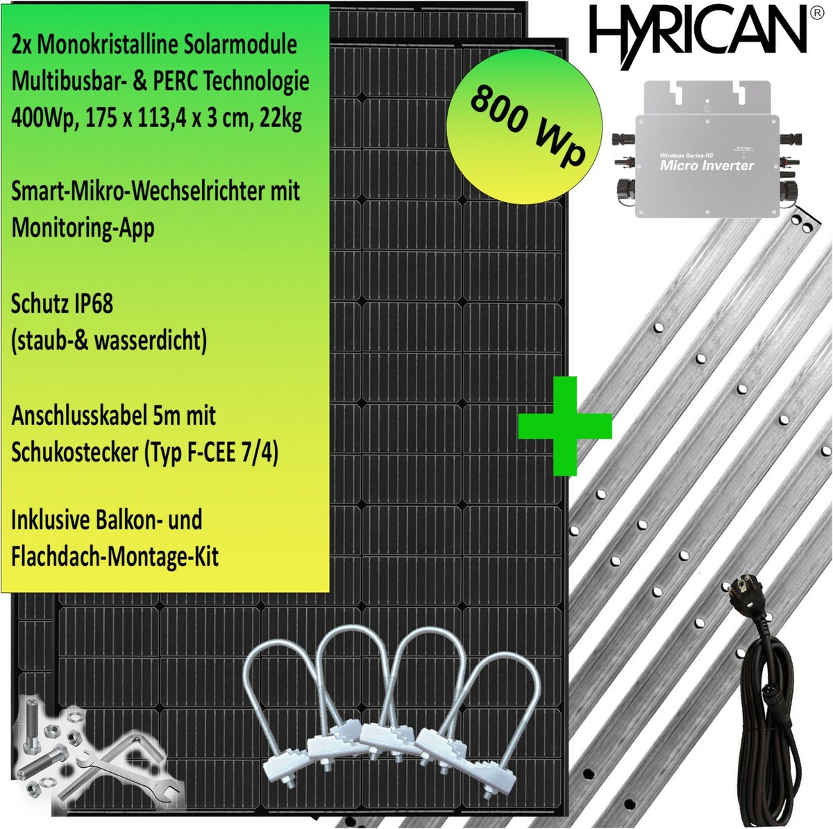 Bild 1 von Balkonkraftwerk 800Wp PERC inkl. Montagekit schwarz