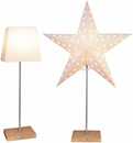 Bild 1 von Star Trading Tischlampe mit Wechselschirm Leo von Star Trading, 3D Papierstern Weihnachten oder eckiger Lampenschirm in Weiß mit Fuß aus Holz und Metall, Dekostern Tischleuchte mit Kabelschalter, E