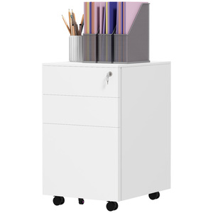 Vinsetto Rollcontainer Aktenschrank mit 3 Schubladen, Büroschrank mit Schloss, Druckschrank, Bürocontainer für A4-Format, Stahl, 37 x 43,5 x 60 cm, Weiß