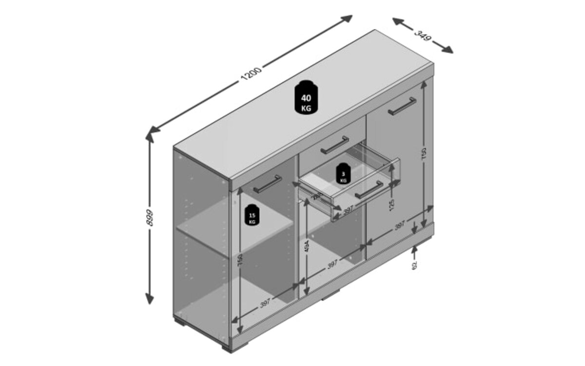 Bild 4 von Kommode Bristrol 3, Artisan Eiche-Nachbildung/weiß