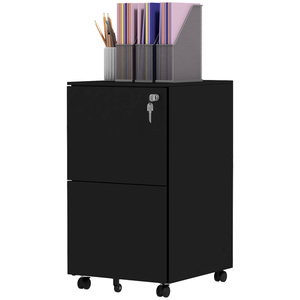 Vinsetto Rollcontainer Aktenschrank mit 2 Schubladen, Abschließbarer Büroschrank mit Rollen, Bürocontainer für A4 Akten, Dokumente, Stahl, 37 x 43,5 x 67,5 cm, Schwarz