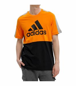 adidas Essentials Colorblock Single Jersey Tee Herren T-Shirt nachhaltiges Baumwoll-Shirt HE4328 Orange/Schwarz