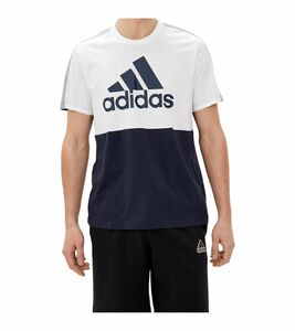 adidas Essentials Colorblock Single Jersey Tee Herren T-Shirt nachhaltiges Baumwoll-Shirt HE4329 Weiß/Navy
